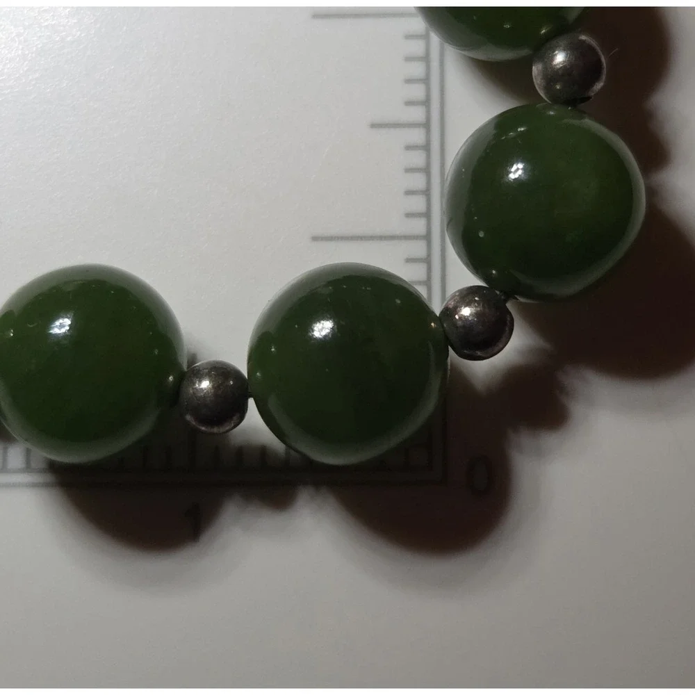 Vintage Sterling Silver & Jade Ball Bracelet 8.5